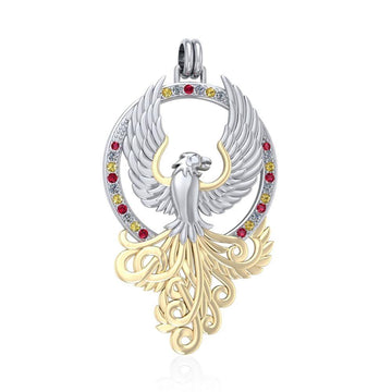 Majestic Phoenix Silver and 14K Gold Accent Pendant MPD2916 - Jewelry